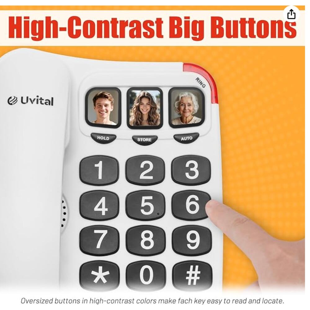 Uvital Big Button Phone for Seniors, Amplified Ringer and Loud Speaker - Picture 4 of 5
